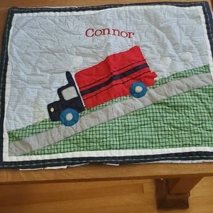 Pottery Barn kids Truck Quilted & Appliqued Pillow Sham - multi-colored patterns